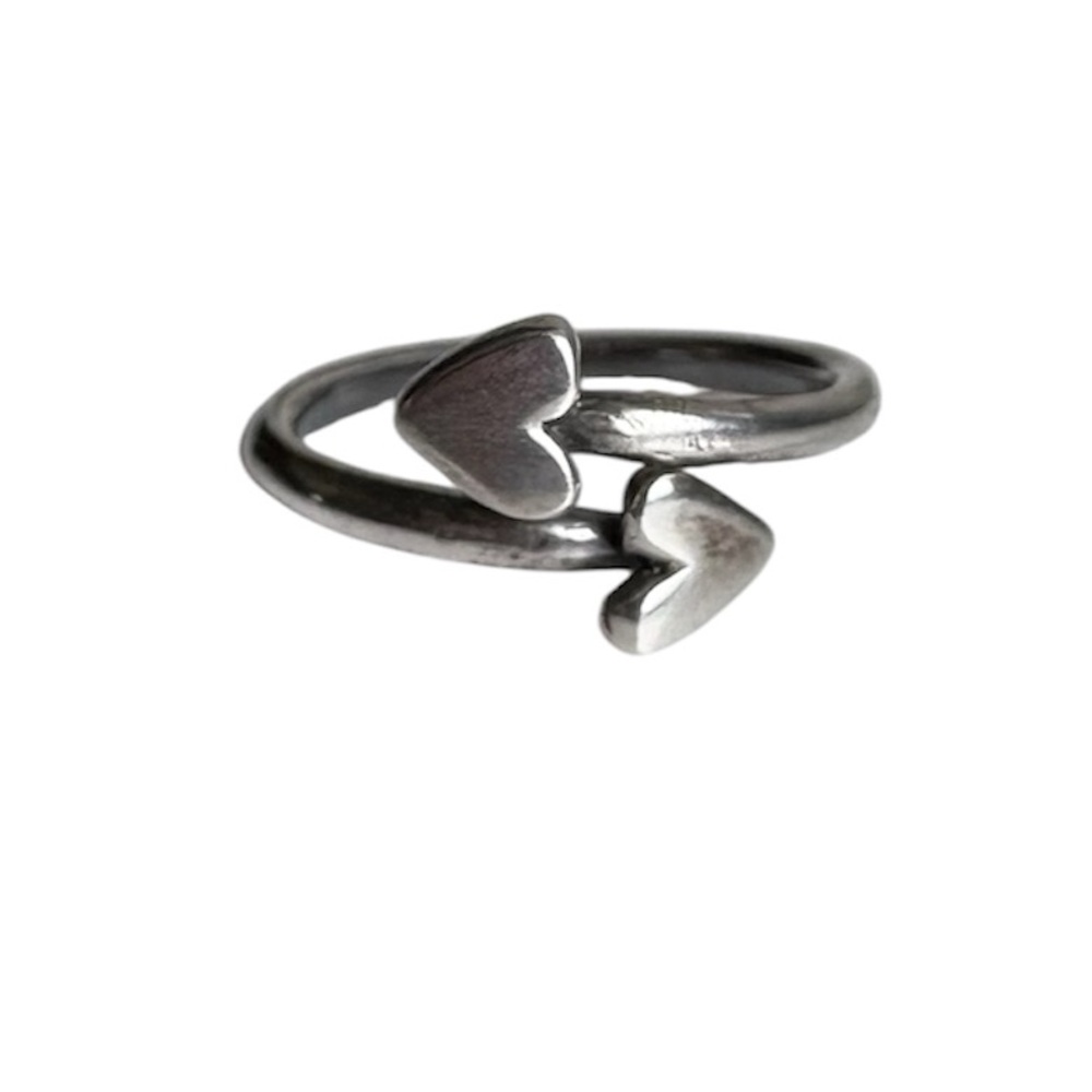 Vintage Avon 925 Sterling Double Heart Bypass Ring Sz 5 NIB Young Hearts